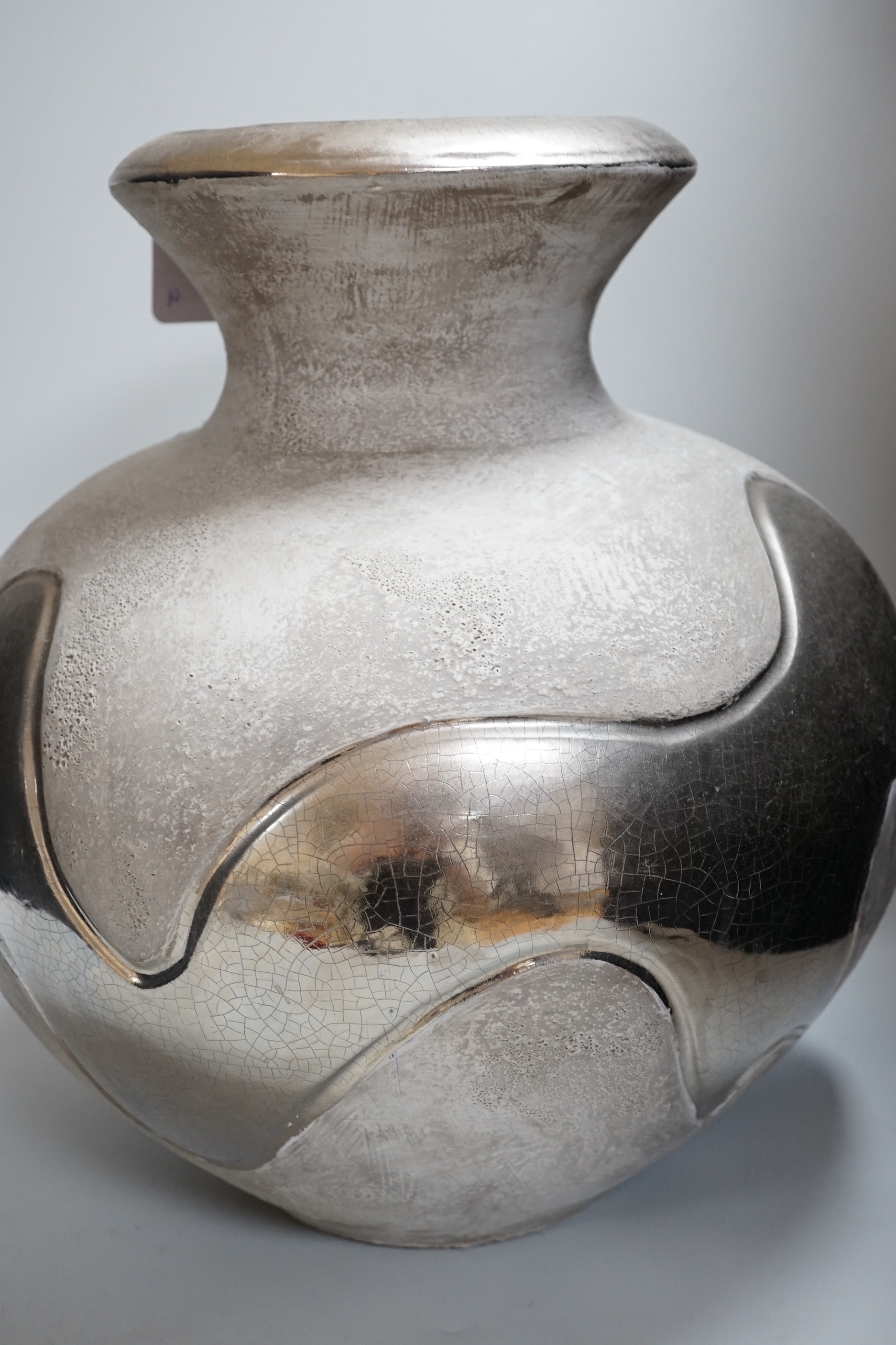Two large contemporary silver glazed pottery vases, largest 40cm high